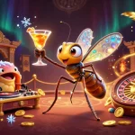 Explorez le casino en ligne fiable avec un groupe de personnages animés dans une illustration captivante.