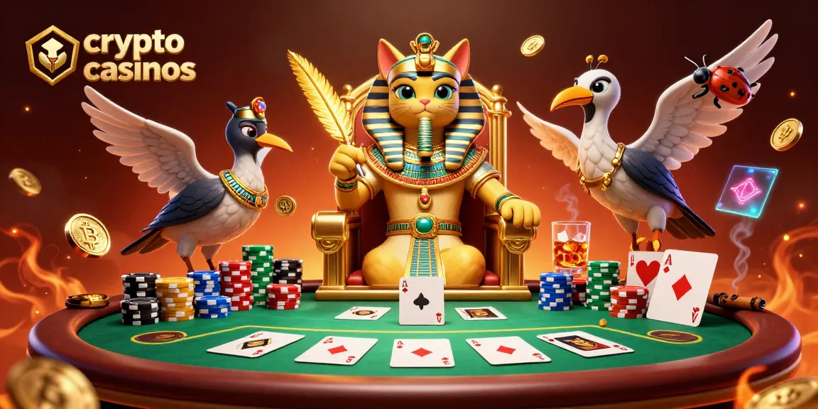 Découvrez les crypto casinos avec le pharaon chat et des éléments de poker dans un univers captivant.