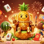 Image représentant un roi ananas en 3D dans un casino, illustrant un casino en ligne fiable avec des éléments de jeux.