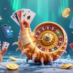 Profitez de jeux au casino en ligne fiable avec un nautilus géant et des pièces de crypto-monnaie brillantes.