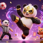 Paris sportif : un panda professionnel effectue un coup de pied avec des éléments de paris autour.