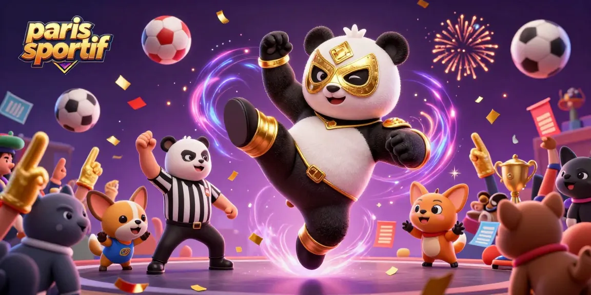 Paris sportif : un panda professionnel effectue un coup de pied avec des éléments de paris autour.