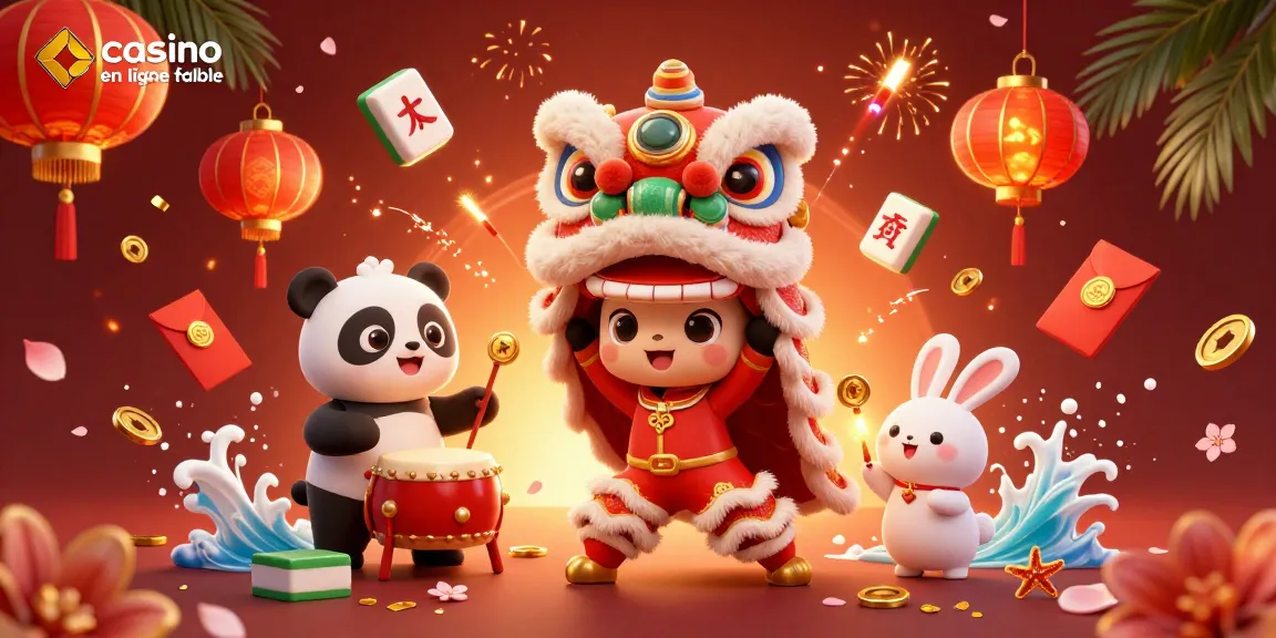 Jouez à des jeux de casino en ligne fiables avec une ambiance festive de danse du lion.