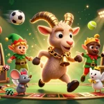 Visualisez un casino en ligne fiable animé par un Krampus festif, une souris ange et des lutins, en pleine action de jeu.