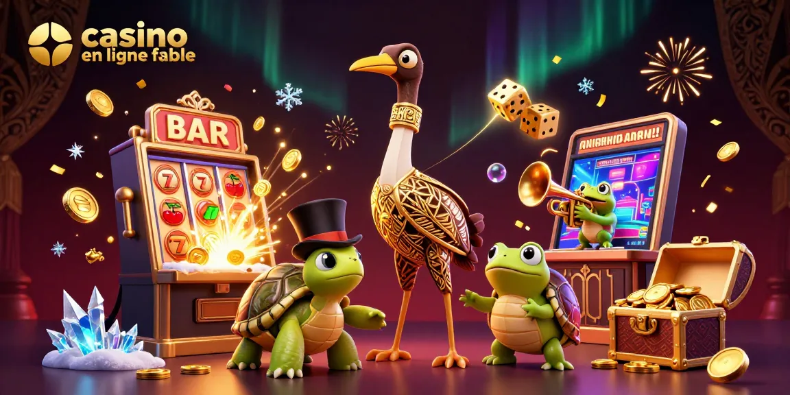Jeux captivants au casino en ligne fiable avec une scène festive remplie d'éléments de jeu.