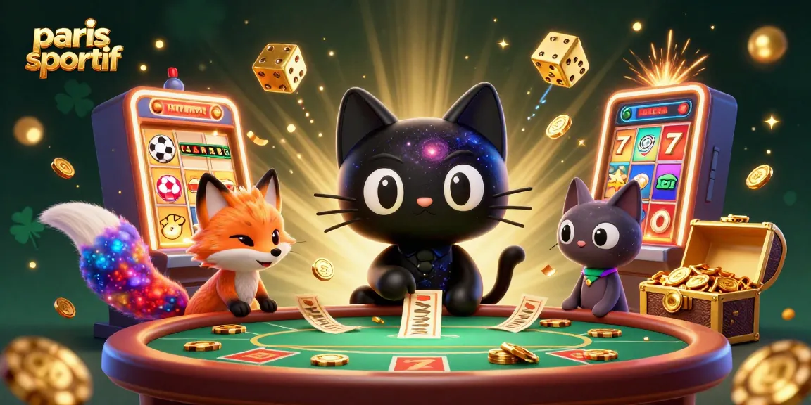 Pariez avec le chat gravitationnel au casino "paris sportif", entouré de jeux et de gains.