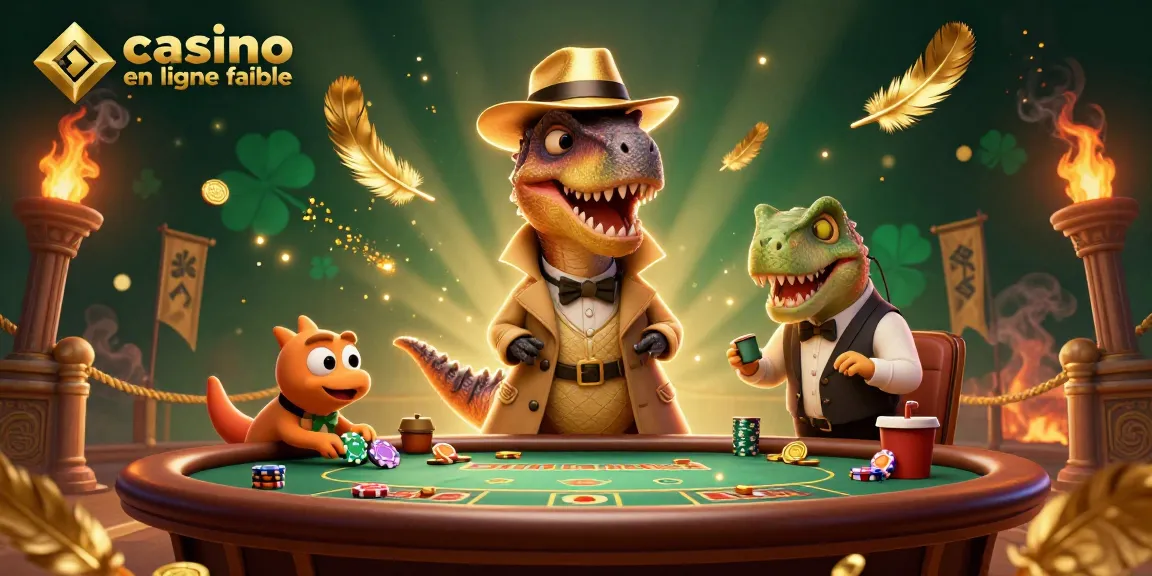 Gagnez au casino en ligne fiable avec une illustration dynamique de personnages préhistoriques jouant aux cartes.