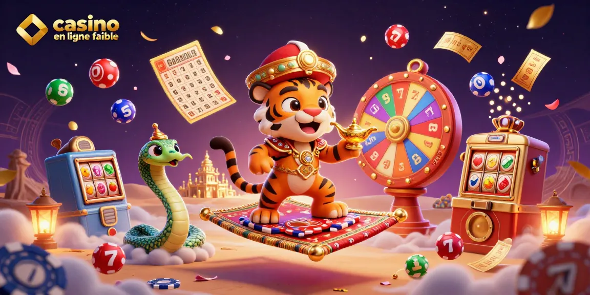 Visualisez des jeux à casino en ligne fiable avec un sultan tigre, des jackpots et des boules colorées.