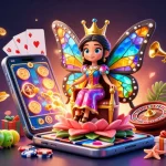 Plongez dans les crypto casinos avec une reine papillon et des éléments de jeu captivants.