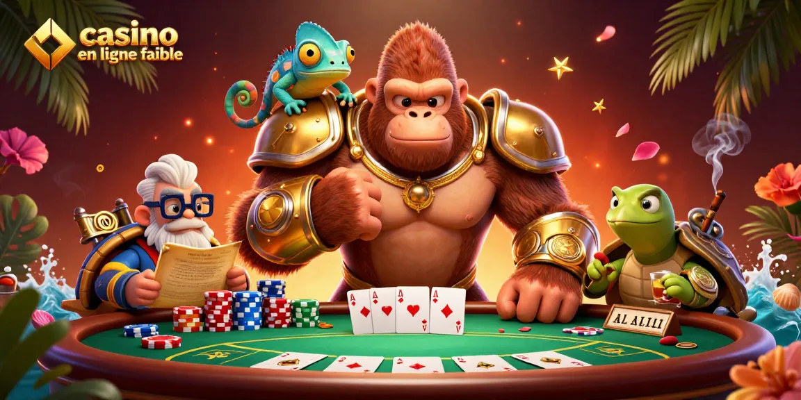 Illustration 3D d'un gorille roi en armure, représentant le casino en ligne fiable avec des éléments de poker.