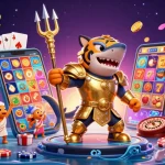 Jouer en toute confiance au casino en ligne fiable avec un tigre requin animé en armure d'or.