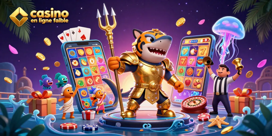 Jouer en toute confiance au casino en ligne fiable avec un tigre requin animé en armure d'or.